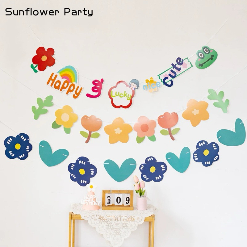 ป้ายกระดาษ ธงรูปดอกไม้ ป้ายดอดไม้ ป้ายตกแต่งงานปาร์ตี้ สินค้าพร้อมส่ง