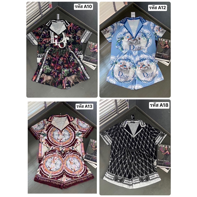 ชุดเซต NEW ผ้าไหมอิตาลีเสื้อฮาวาย เสื้อแขนสั้น-กางเกงขาสั้น