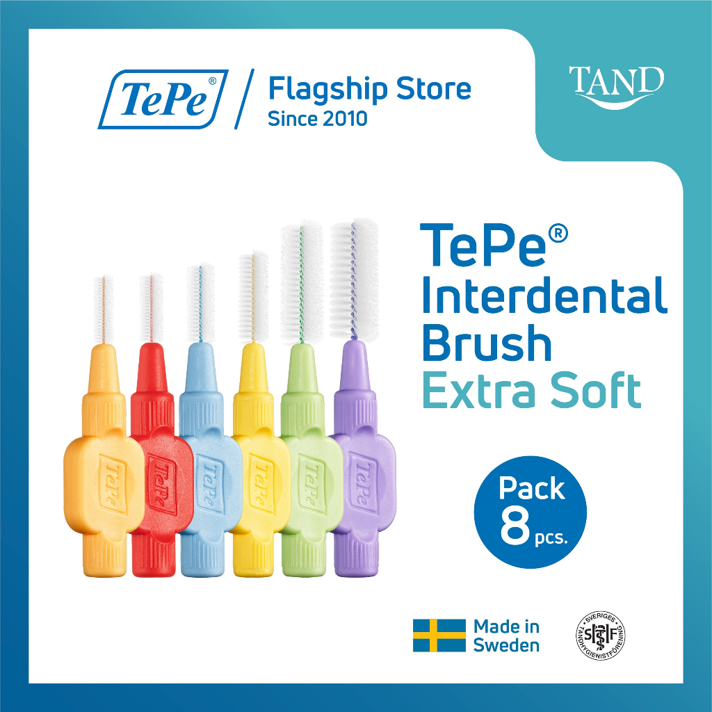(แพ็ค 8 ชิ้น) TePe® Interdental Brush X-Soft เทเป แปรงซอกฟัน เอ็กซ์ตร้าซอฟท์ ขนนุ่มพิเศษ ขนาดหัวแปรง 1-6 (ISO)