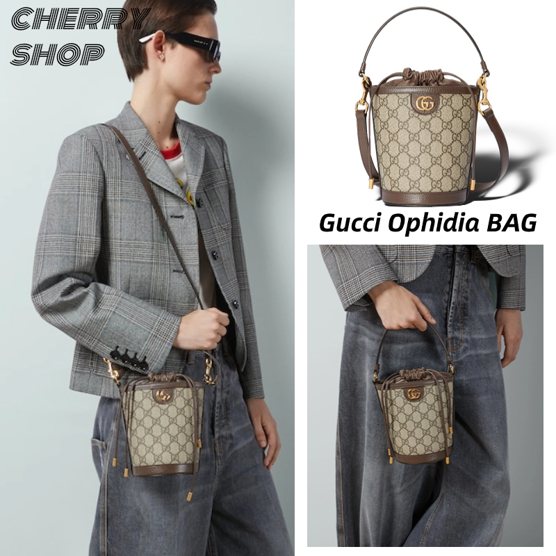 🍒กุชชี่ Gucci Ophidia BAG🍒กระเป๋าถือสตรี/กระเป๋าทรงถัง