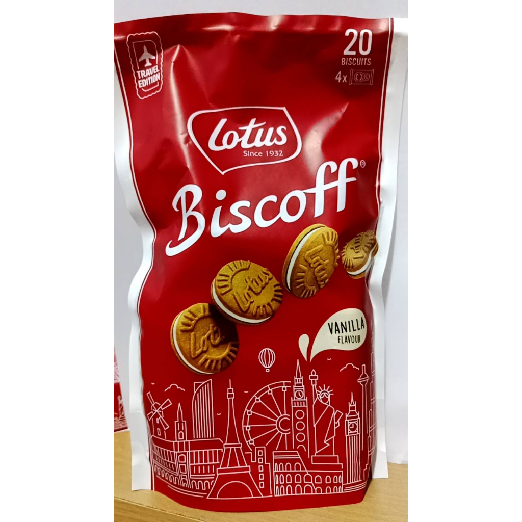 Lotus Biscoff Since 1932 Vanilla Flavour 20 Biscuits 1 ห่อ มี 4 ห่อเล็ก น้ำหนัก 200 กรัม Exp.17/06/2
