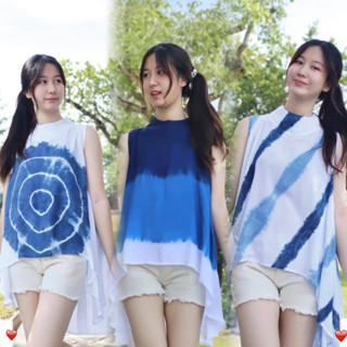 (ร้านค้าส่งไว)ชุดคู่รัก  เสื้อชมพู่ มัดย้อมครามธรรมชาติ พร้อ…