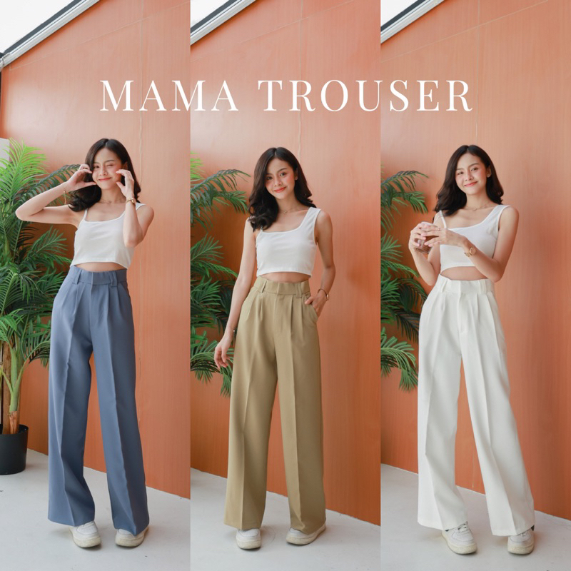 กระบอกตะขอ 2หู  กางเกงทรงกระบอก เอวสูง ผ้าไอวี่เนื้อผ้ายืดหยุ่น