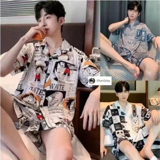 (ส่งมาจากประเทศไทย)ส่งมอบทันที,ชุดนอนผู้ชาย，ผ้าซาตินเรียบ，กั…