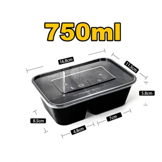 (แพ็ค50ชุด)กล่องอาหารพลาสติก/กล่อง2ช่อง/650/750/1000 ml