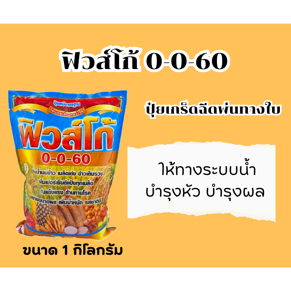 ปุ๋ยเกร็ดฉีดพ่นทางใบ ให้ทางระบบน้ำ บำรุงหัว บำรุงผล ฟิวส์โก้ สูตร 0-0-60 ขนาด 1 กก.
