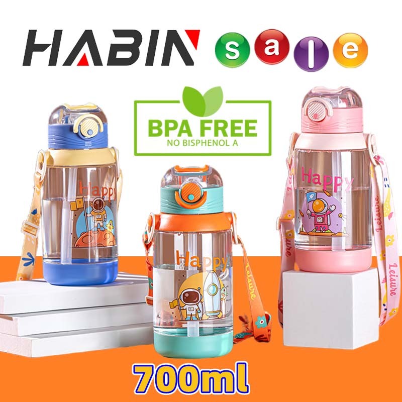 A75-ขวดน้ำดื่มเด็กแบบพกพา มีหลอดพร้อมสายสะพาย ขวดน้ำเด็ก ขนาด700ml. มี3สีPink/Blue/Green (สินค้าพร้อมส่ง)