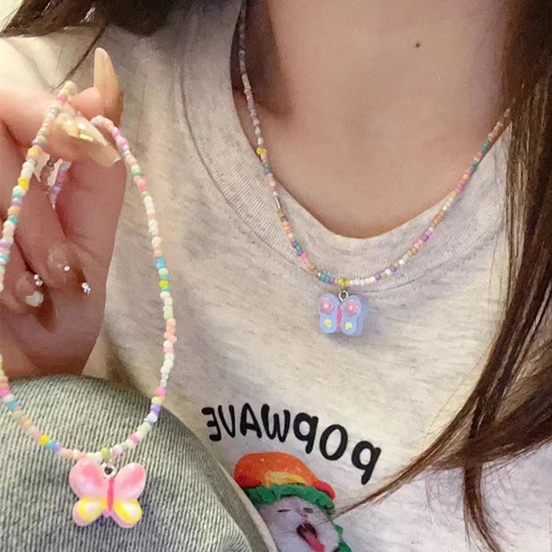 ꙳ ⊹ สร้อยลูกปัด จี้ผีเสื้อ ⌇สีสดใส น่ารักสลบบ ˖ ⁺