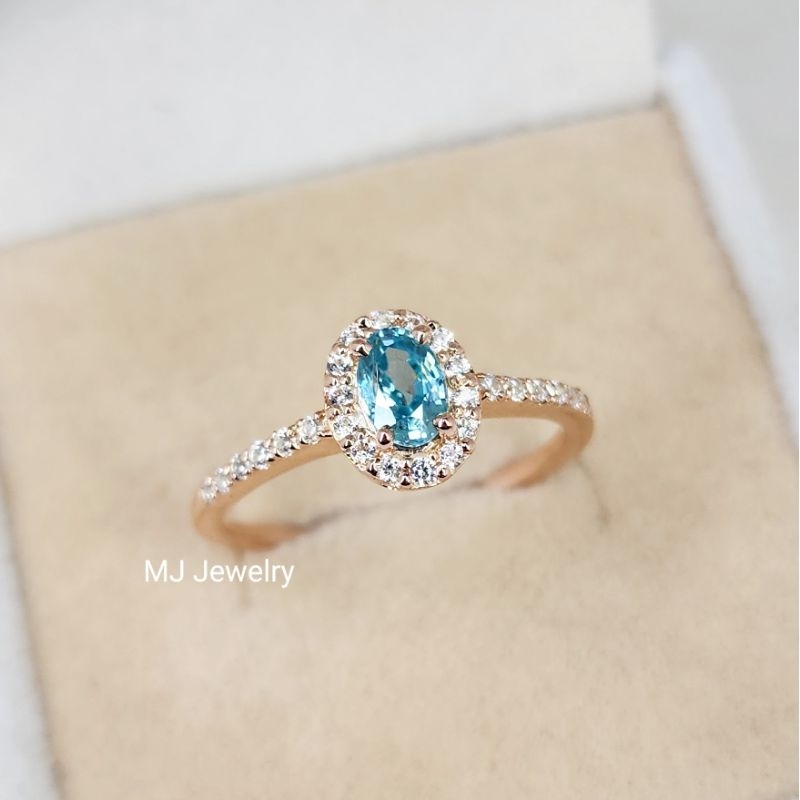 แหวนเพทายฟ้า พลอยแท้ 100% ทุกเม็ด ตัวเรือนเงินแท้ 92.5% จิวเวลรี่จากจันทบุรี