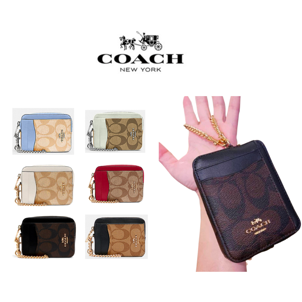 Coach Zip Card Case In Signature Canvas With Ornament Print C7417