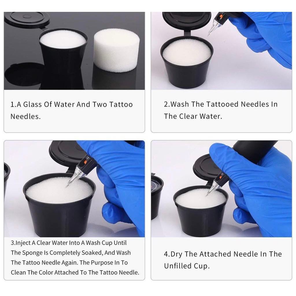 ถ้วยทำความสะอาด เข็มสัก แบบใช้แล้วทิ้ง Dip Tattoo Tip Foam Rinse Cup Clean Supplies