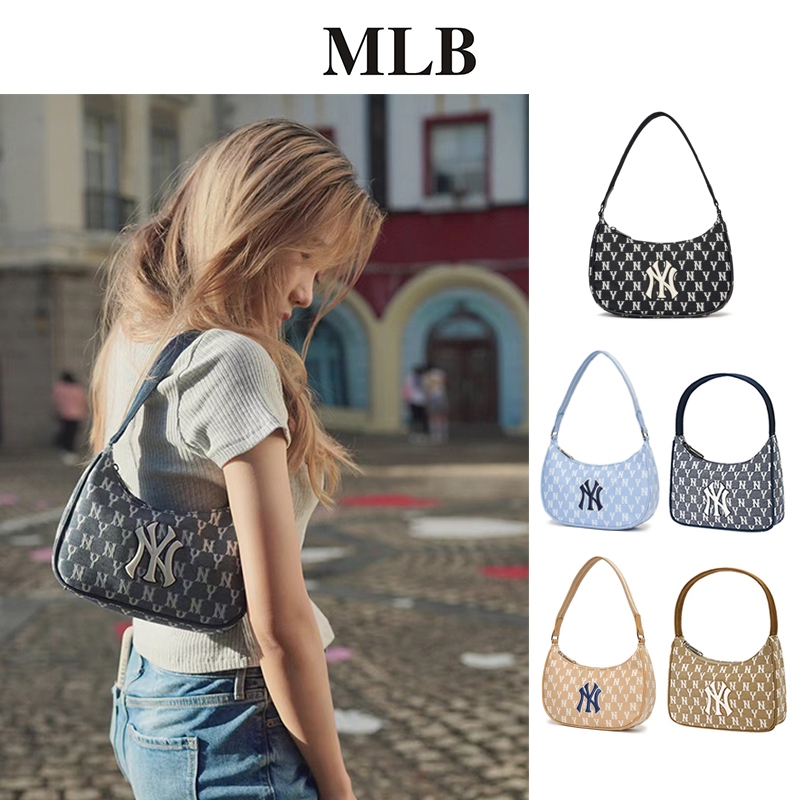 จัดส่งจากกรุงเทพ ของแท้ เป๋าสะพายไหล่MLB JACQUARD MONOGRAM UNISEX HOBO BAG