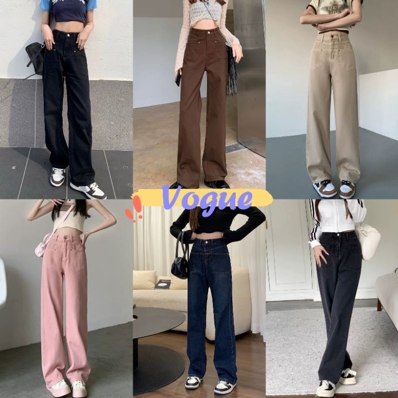 Vogue🌟พร้อมส่ง🌟 กางเกงทรงตรงยาว กางเกงยีนส์เอวสูงขายาว ทรงกระบอก 6สี (946/946-1) -NZ