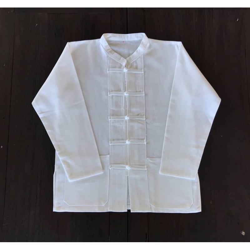เสื้อผ้าฝ้ายสีขาวแขนยาว ใส่ไปวัด ชุดปฏิบัติธรรม