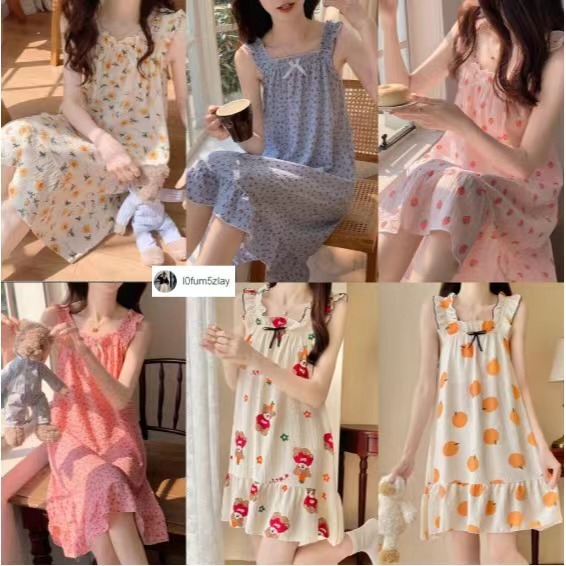 🎄🤶🍊(ราคาถูกที่สุด) ชุดนอนผ้าฝ้ายคุณภาพดี，ผ้าฝ้ายฟองสบาย，กระโปรงสายเดี่ยว，หลากหลายรูปแบบ，M-2XL