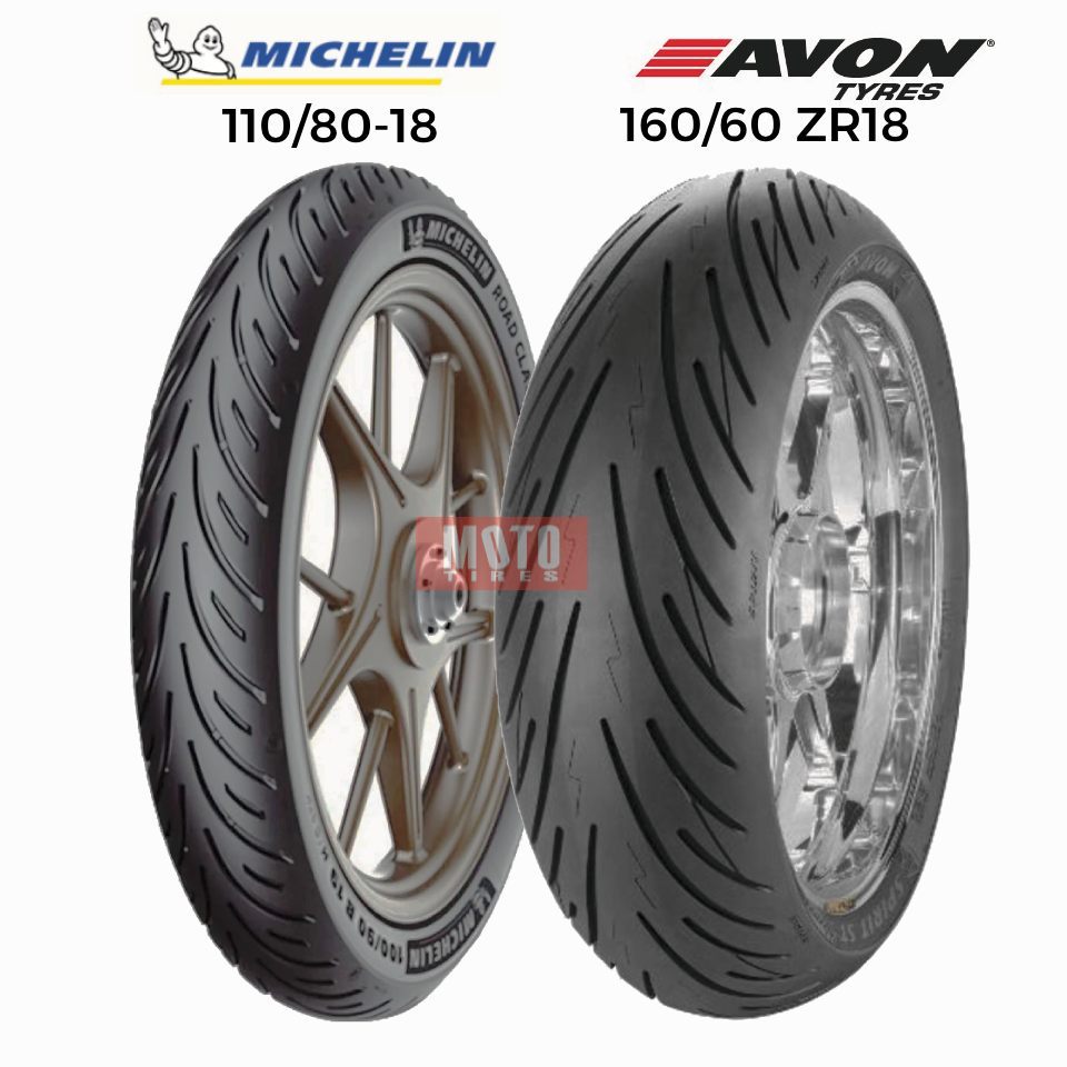 ยางมอเตอร์ไซค์ Royal Enfield Interceptor 650 / Honda CB1100 EX / KAWASAKI W800 ยี่ห้อ Michelin + Avo