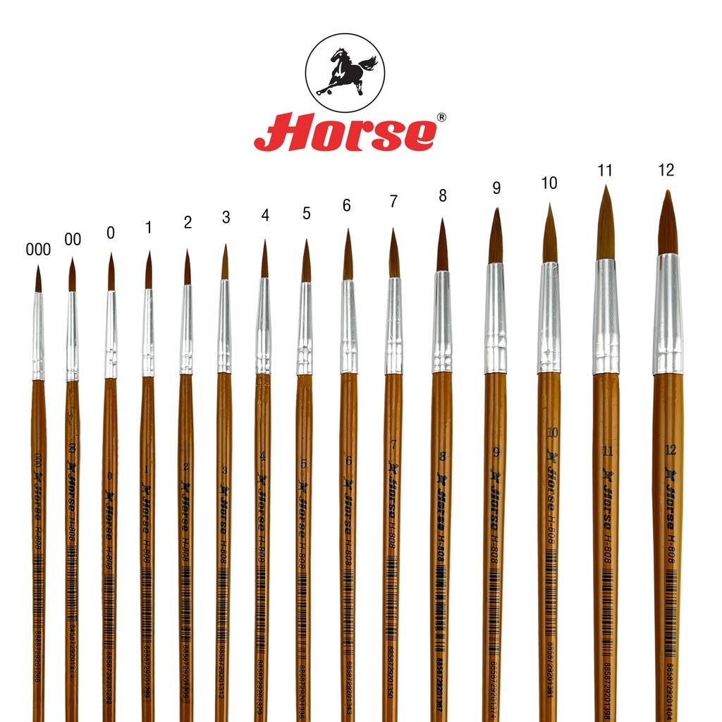HORSE ตราม้า พู่กันสีน้ำปลายกลม ตราม้า H-808 #000-12 บรรจุ 1 อัน