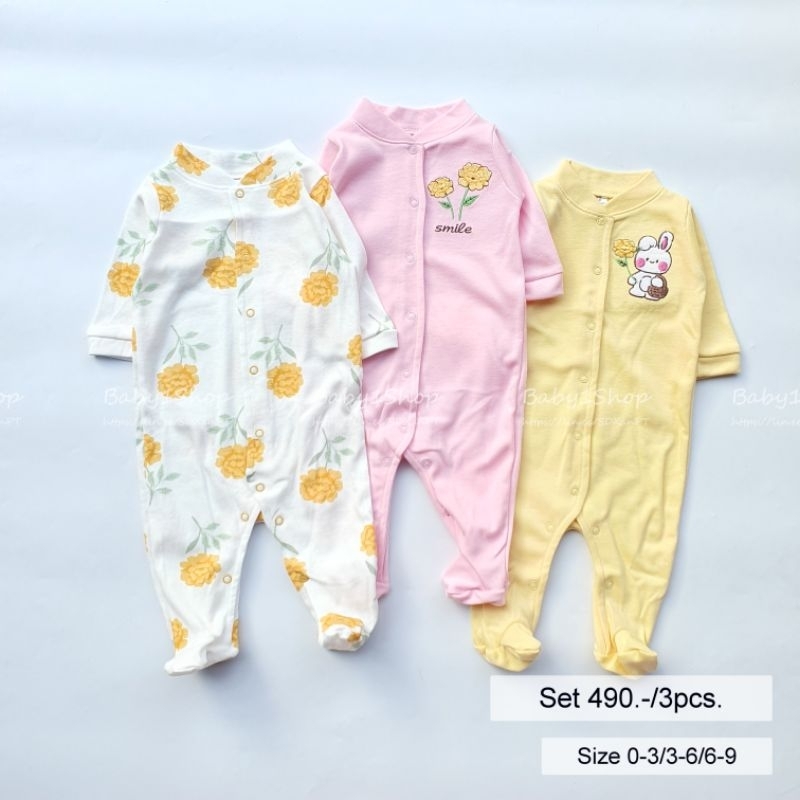 [สินค้าพร้อมส่ง]เซตคลุมเท้า ผ้าคอทตอลเด็กแรกเกิด-6เดือนใส่ได้