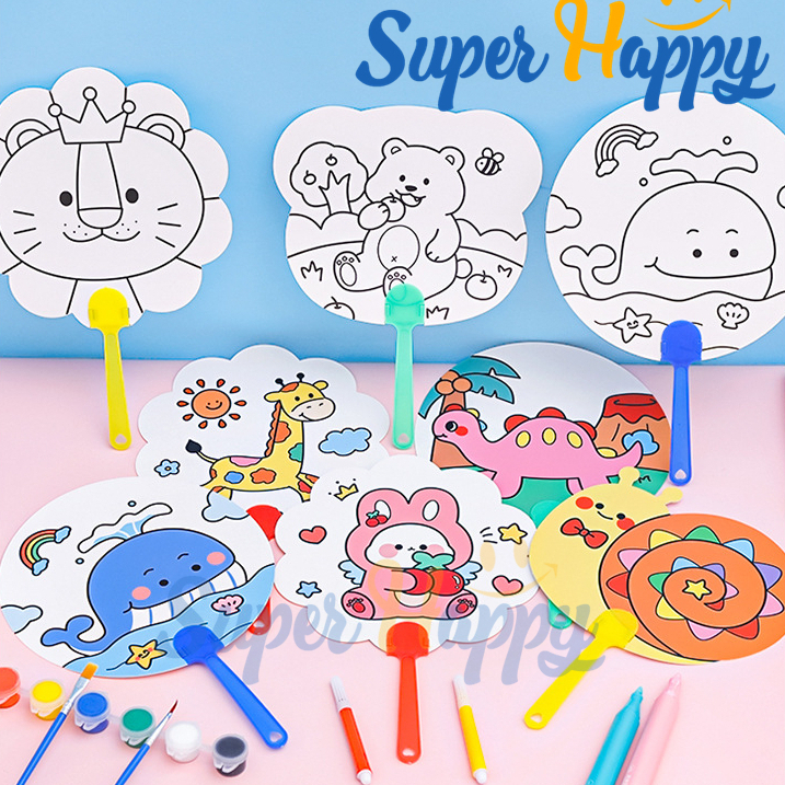 พัดระบายสี ระบายสีเด็ก พัด DIY ระบายสีพัด DIY ของเล่นเสริมพัฒนาการ ของเล่นงานประดิษฐ์ ของเล่นศิลปะ