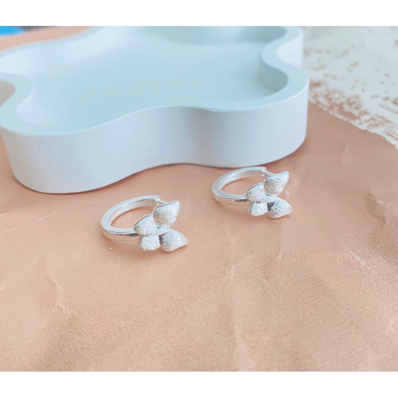 313-goodgift_station-Hoop Butterfly Earrings S925 silver needle ต่างหูห่วงกลมแบบล็อค ด้านหน้าเป็นรูป