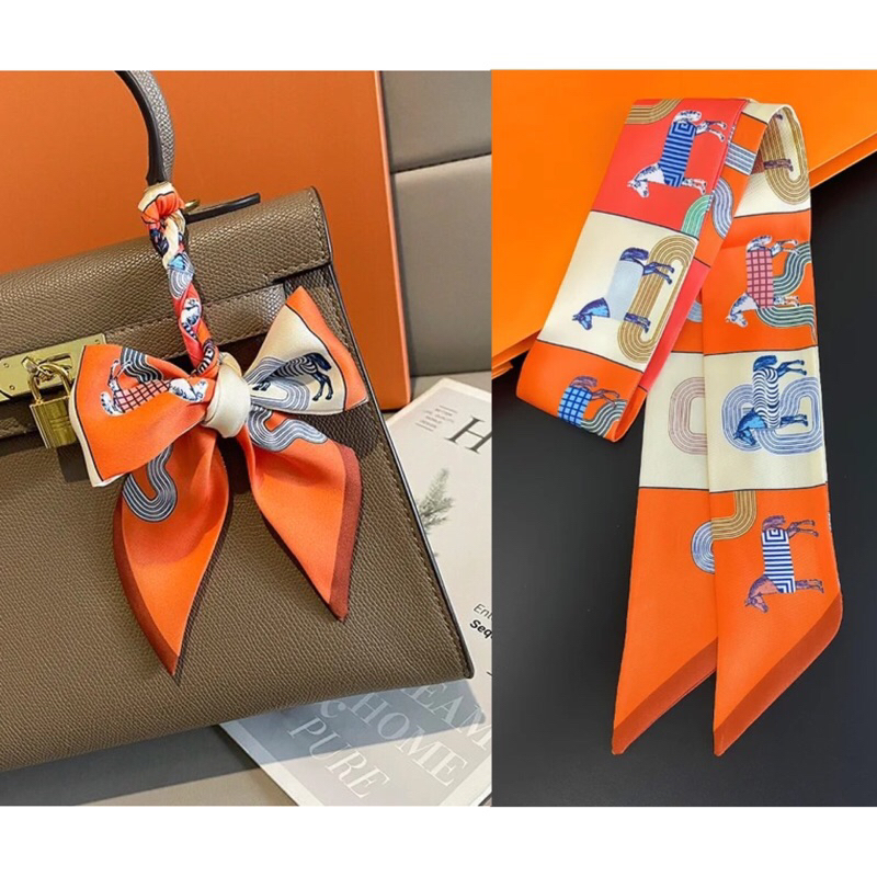 ผ้าพันหูกระเป๋า แบรนด์เนม ลายม้า สีส้ม งานอย่างดี