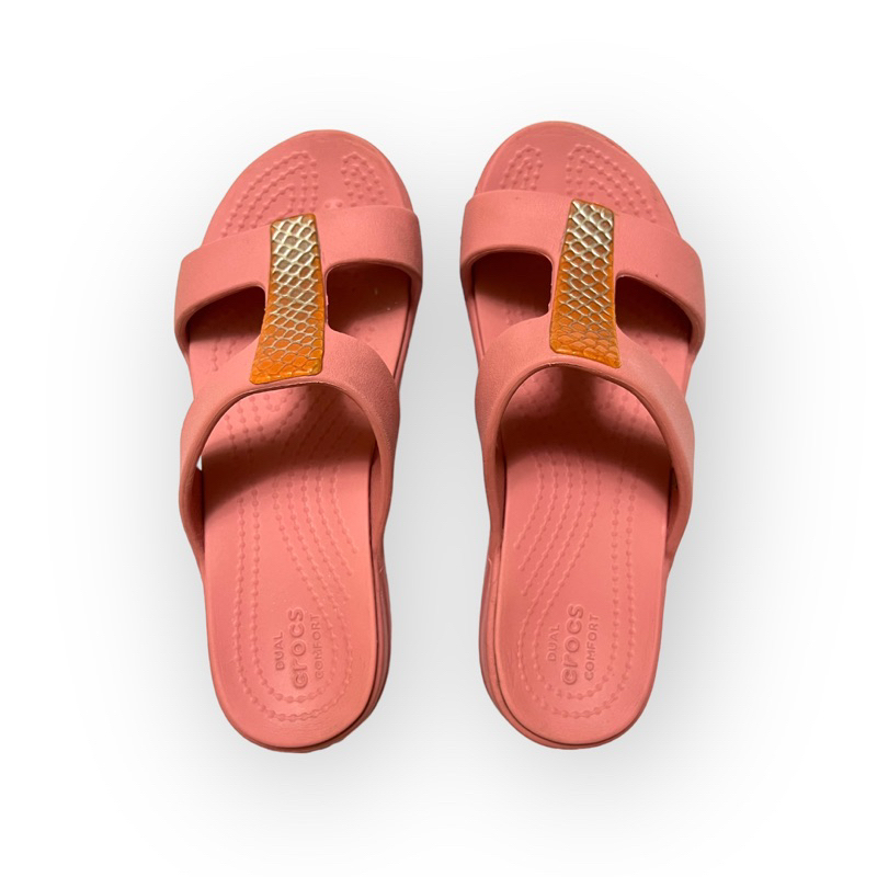 Crocs แท้💯 รองเท้าแตะเด็กผู้หญิง สีชมพู มือสอง สภาพดี