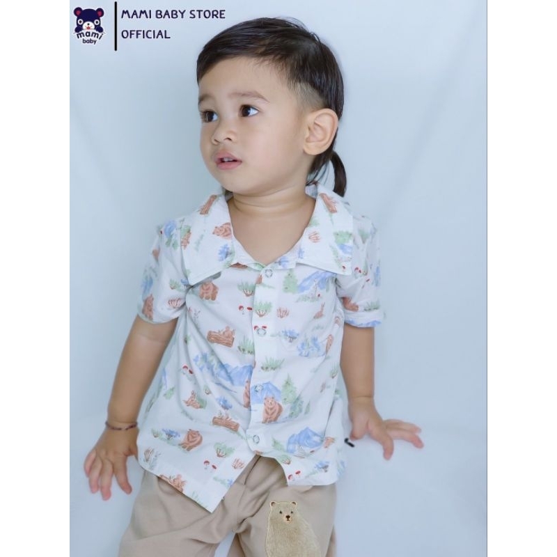      A Bear   in bern town เสื้อเชิ้ต พิมพ์ลาย + กางเกงขาสั้น 6-12M 12-18M 18-24M 3Y