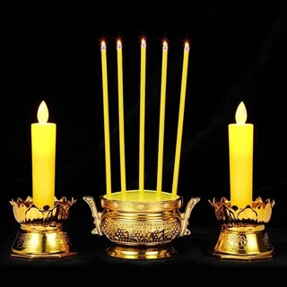 【รับประกัน10ปี】 กระถางธูปเทียนไฟฟ้า LED กระถางธูปไฟฟ้า (แบบสั้น) LED CANDLE เชิงเทียนปลอม เทียนใส่ถ่าน เทียนไฟฟ้า