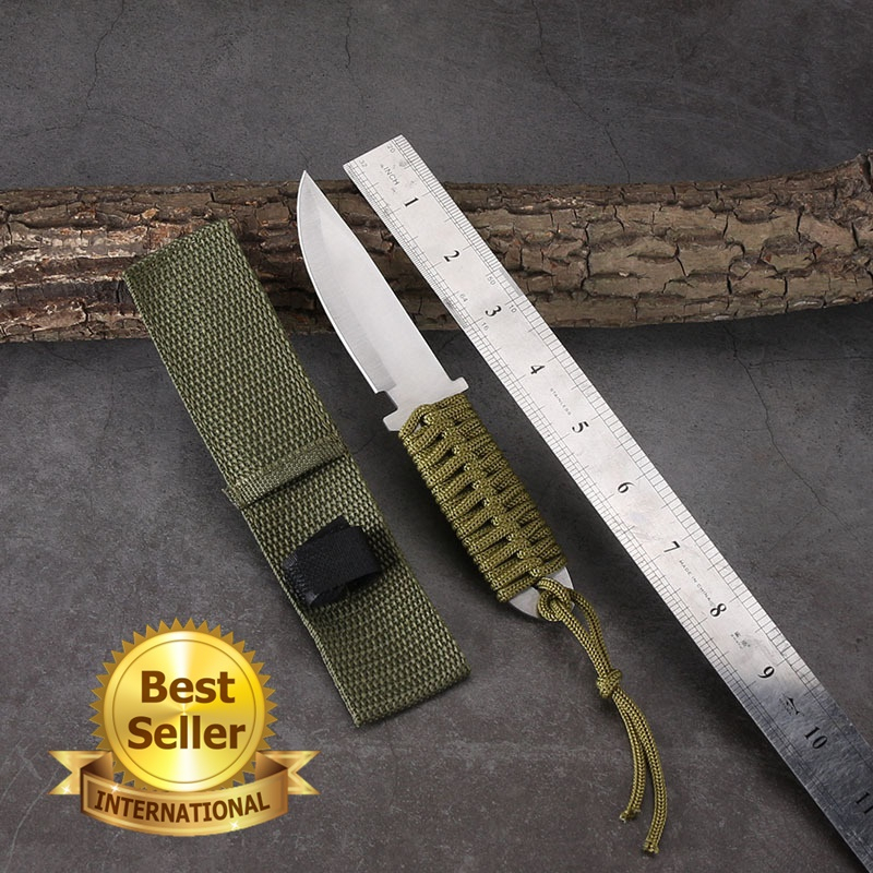 มีดสั้น KNIFE DX-315 มีดเดินป่า (สีเงิน) ด้ามจับพันผ้าอย่างดี มีดพกพา (ยาว 7 นิ้ว) มีดแคมป์ปิ้ง ฟรีซองเก็บมีดอย่างดี
