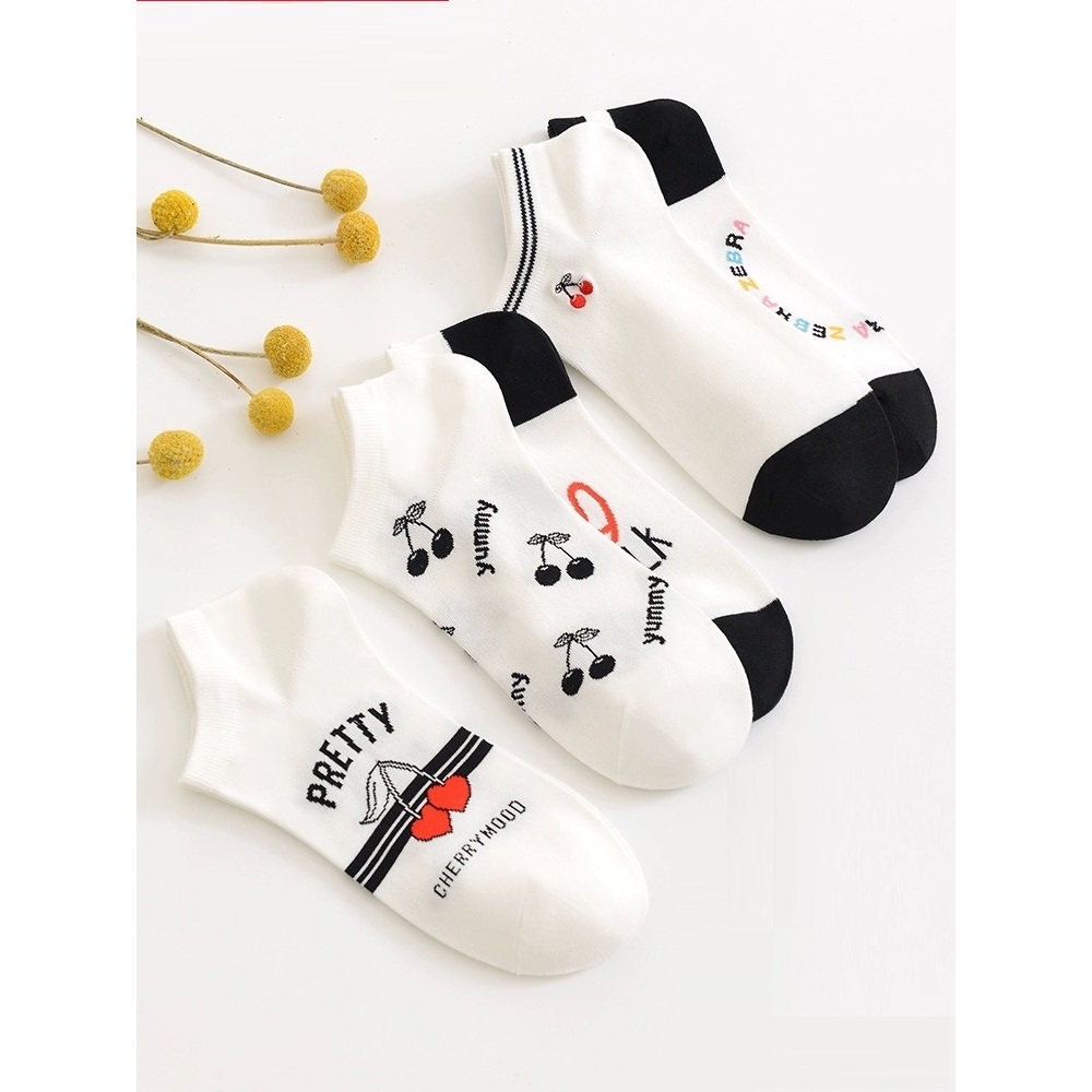 ถุงเท้าข้อสั้น ถุงเท้าลายวัว 1แพค10คู่แถมถุง