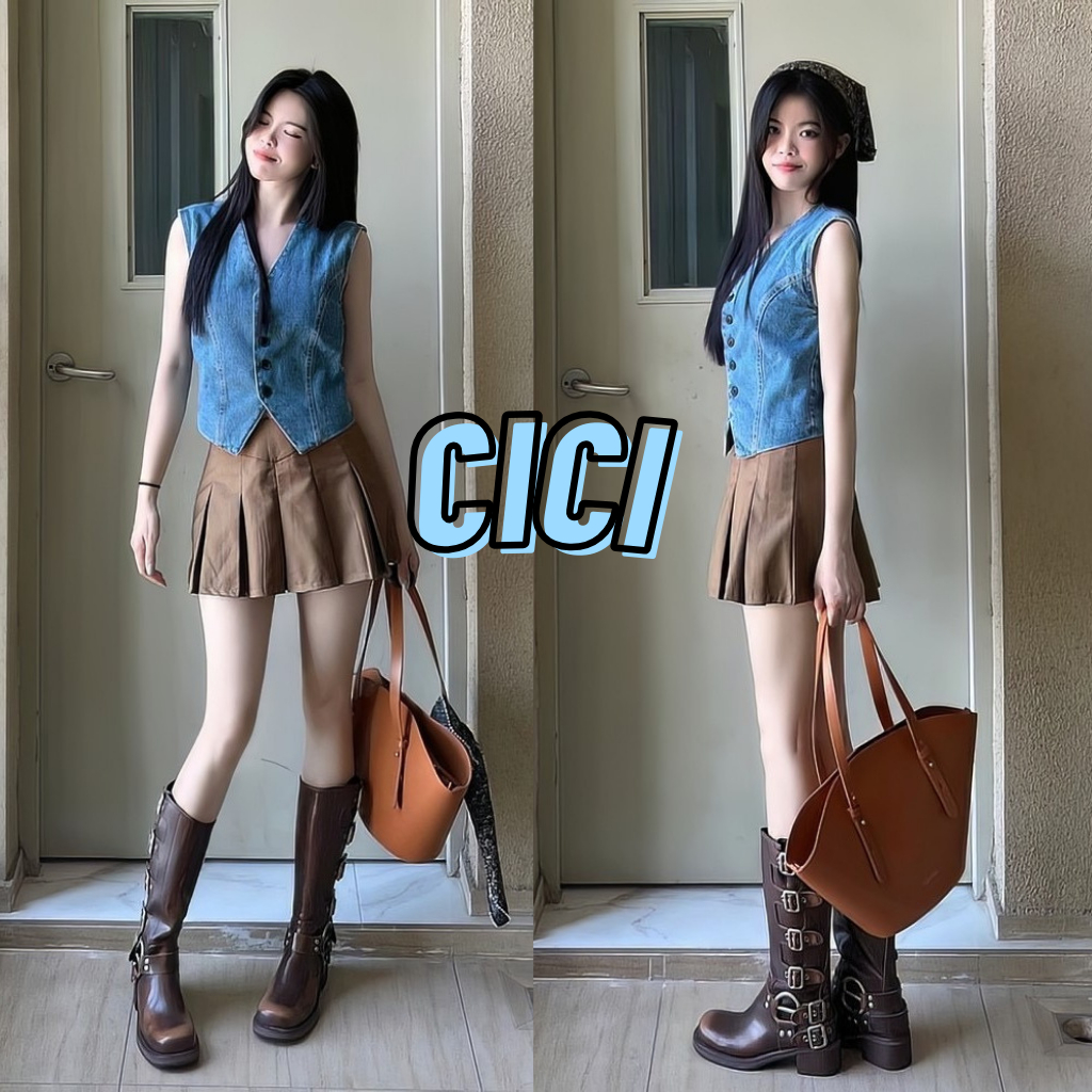 ส่งทันที Cici(NO. 610)Jeanie vest เสื้อกั๊กครอปยีนส์ ใส่แมตช์สวยจึ้งสไตล์เกาหลี