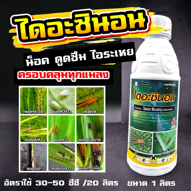ไดอะซินอน 60 ไดอะโซล 1 ลิตร ไดออส กำจัดแมลงและหนอน มด เพลี้ยแป้ง เพลี้ยอ่อน เพลี้ยจั๊กจั่น บั่ว ด้วงหมัดผัก