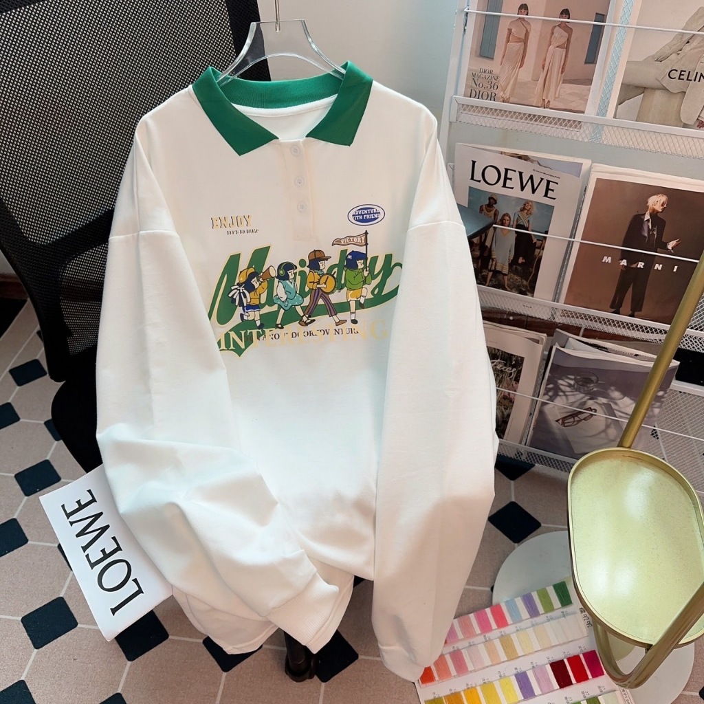 เสื้อแขนยาวสเวตเตอร์คอปก Oversize {อก 50-60 นิ้ว} สกรีนลาย ผ้าคอตตอล พร้อมส่ง  B93