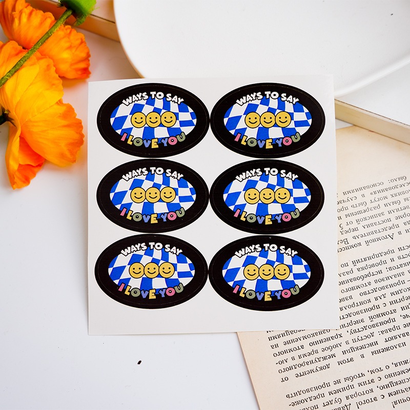 พร้อมส่ง สติกเกอร์ หน้ายิ้ม I Love You สีน้ำเงิน ไดคัท Sticker มินิมอล สติ๊กเกอร์ สติกเกอร์ตกแต่ง ฉลาก DIY (6ดวง/แผ่น)