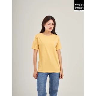 YuenPuen เสื้อยืดคอกลม สีมัสตาร์ด ยืนพื้น ไม่ยืดไม่ย้วย เสื้อสีพื้น ผ้าCotton ผสม Polyester ผ้านุ่ม