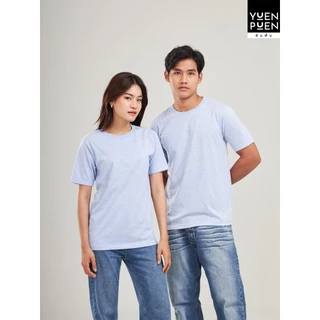 YuenPuen เสื้อยืดคอกลม สีฟ้าท็อปดราย ยืนพื้น ไม่ยืด ไม่ย้วย ไม่ต้องรีด สีพื้น เนื้อผ้านุ่มใส่สบาย