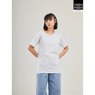 YuenPuen เสื้อยืดคอกลม สีเทาอ่อน ยืนพื้น ไม่ยืด ไม่ย้วย ไม่ต้องรีด สีพื้น เนื้อผ้านุ่มใส่สบาย
