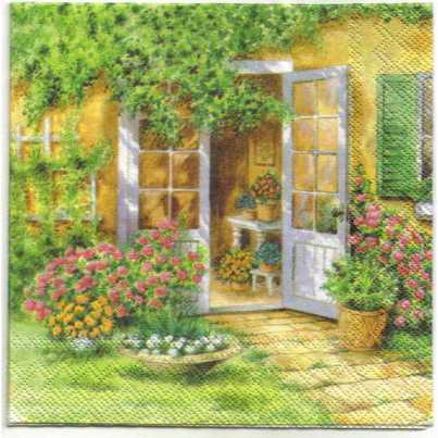 Pladao Napkin ภาพสวน สวนดอกไม้หน้าประตูบ้าน Flower Garden กระดาษ แนพกิ้น สำหรับงานศิลปะ เดคูพาจ decoupage ขนาด L 33x33