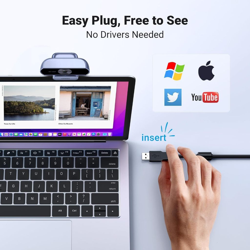 UGREEN รุ่น 15728 USB Webcam กล้องเว็บแคมไมโครโฟนคู่ชัดระดับ HD สำหรับการสตรีมและประชุมออนไลน์