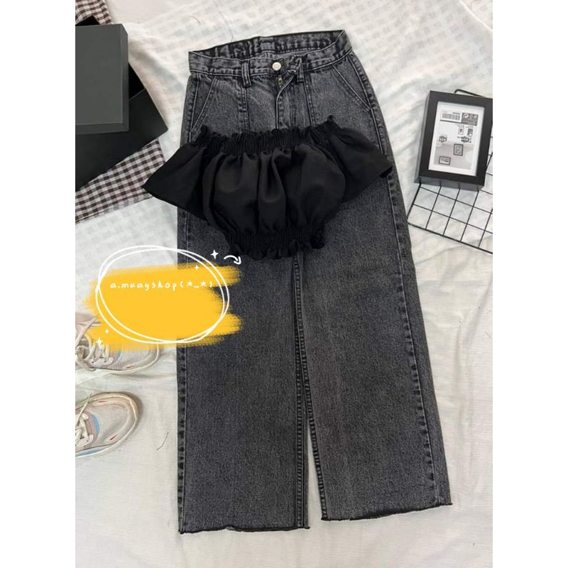 พร้อมส่ง ชุดเซต2ชิ้น เสื้อปาดไหล่+กางเกงยีนส์ ทรงสวย น่ารักมากก ตรงปกแน่นอน ครอปปาดไหล่ กางเกงยีนส์วินเทจ ราคา ถูกที่สุด ดีลบีเคเค แกลเลอรีภาพที่ 4
