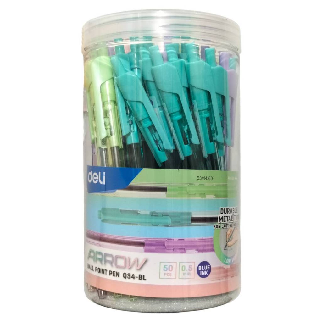 ปากกาลูกลื่น deli (เดลลี) รุ่น Q34-BL ARROW 0.5 mm (50 ด้าม)