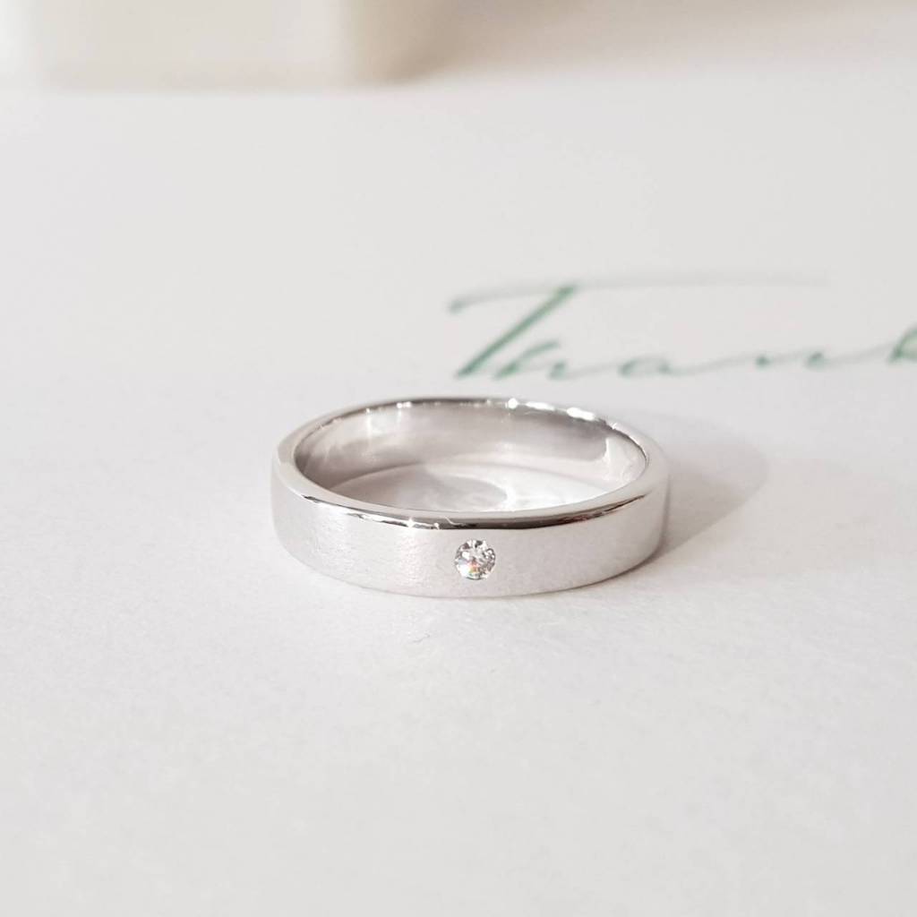 🌿 แหวนชาย เพชรแท้ The Classic 4 mm. เพชรแท้ 0.03 ct White Gold 18k , 9k _ ThankyJewelry