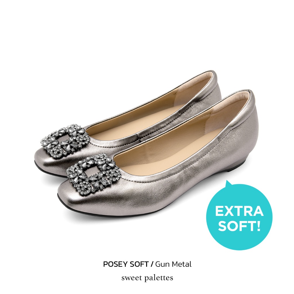 Sweet Palettes รองเท้าหนังแกะ Poesy Soft Gun Metal
