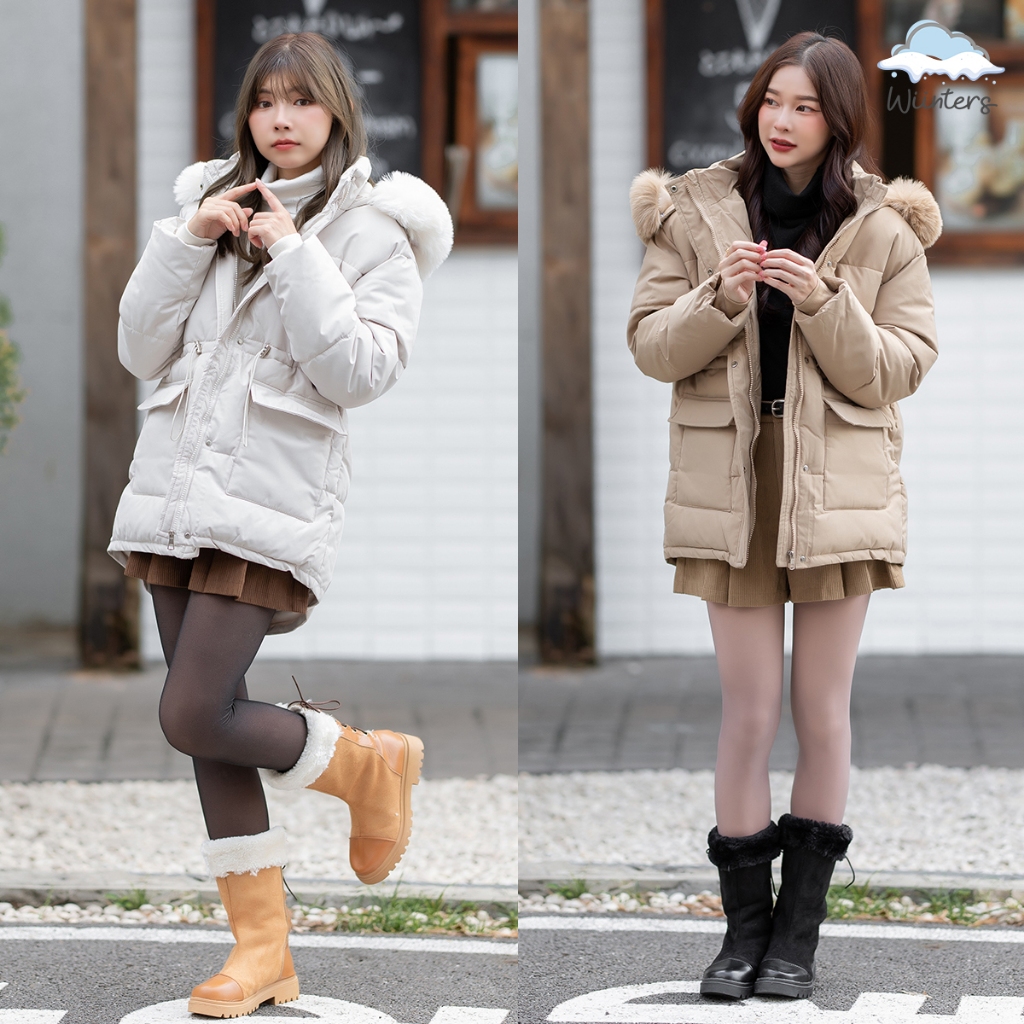 [ Fluffy Feathery Fur Coat - G23 ]​ 3 สี I เสื้อโค้ท โค้ท มีฮู้ด ขนเฟอร์ ถอดได้ ด้านในบุซับในทั้งตัว กันหนาว