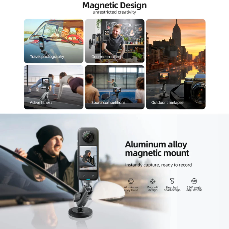 Telesin Gopro , DJI Osmo360 / Action 6 / 5Pro / 4 / 3 , Insta360 Magnetic Aluminum Alloy 360 rotary Mount thumbnail 5