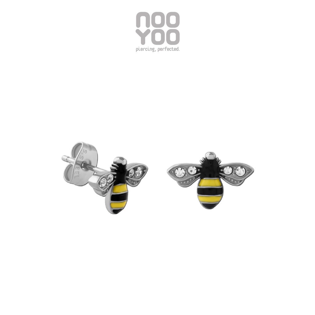 NooYoo ต่างหูสำหรับผิวแพ้ง่าย HONEY BEE with Crystal Surgical Steel