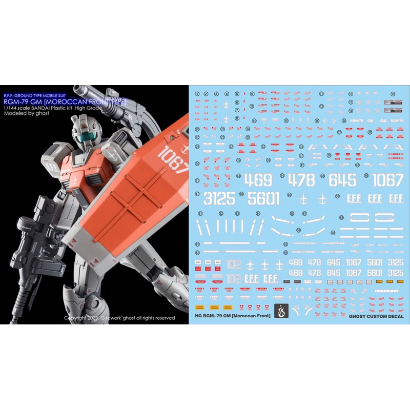 ⬛️ดีคอลน้ำ GHOST DECAL EG HG 1/144 RGM-79 GM [MOROCCAN FRONT TYPE]เรืองแสงแบล็คไลท์