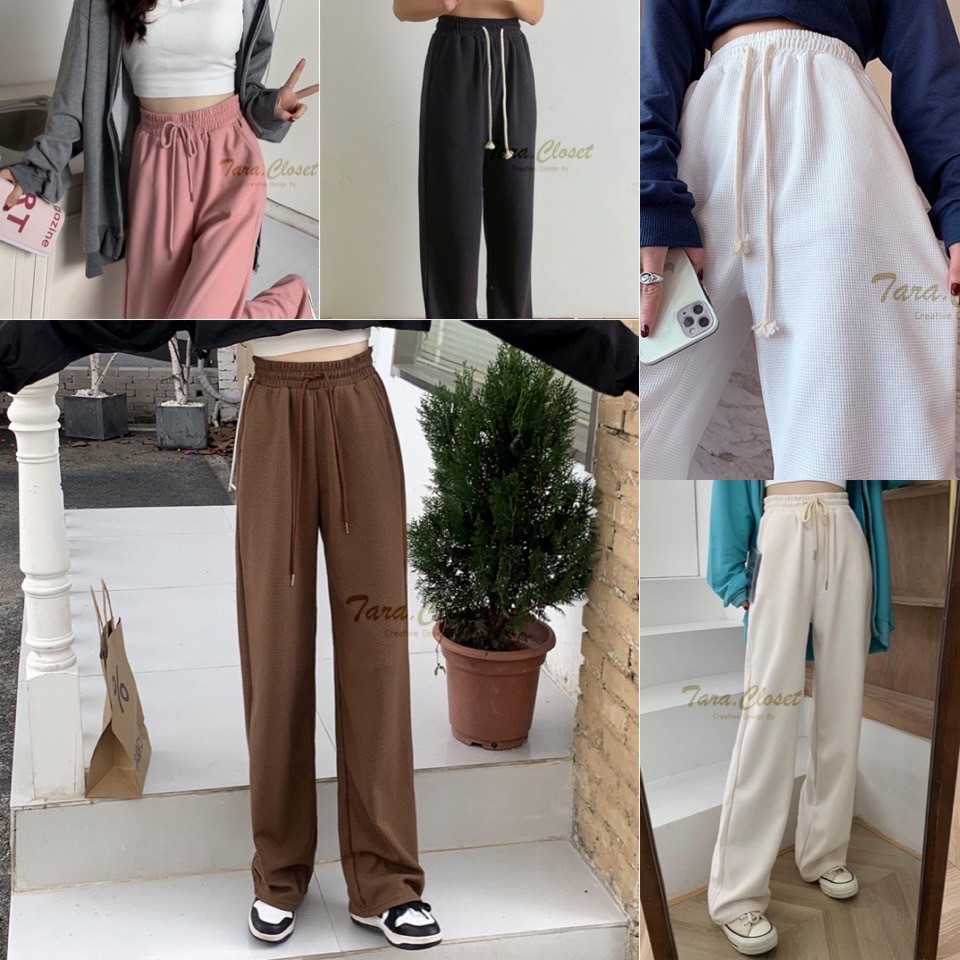 KEL006 TARA Long pants กางเกง งานป้ายห้อยCQ  เอวสูง มีเชือกผูก ปรับได้ มีกระเป๋า เนื้อผ้าวาฟเฟิล ทรงสวย ใส่สบาย สไตล์Y2K