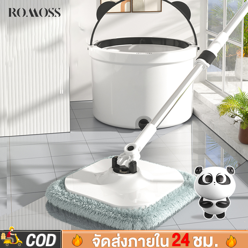 ไม้ถูพื้น ถังถูพื้นพร้อมถังปั่น ไม้ม็อบถูพื้น แบบสี่เหลี่ยม Spin Mop ถังแยกน้ำสะอาด-สกปรก ผ้าถู ปั่นแห้งในถังเดียวกัน
