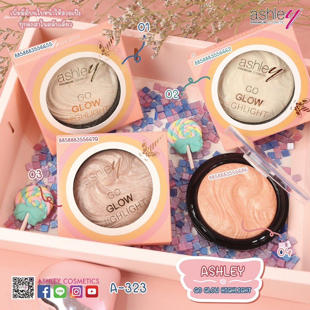 A-323 Ashley go glow hightlight แอชลีย์ โกลว์ไฮไลท์ เพิ่มมิติใบหน้าให้สวยเป๊ะ ทุกองศาในตลับเดียว